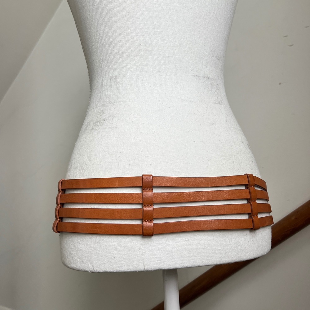 Vintage Banana Republic Cage Belt Large Brown Leather O-Ring Boho Y2K Wide Thick - Picture 3 of 9